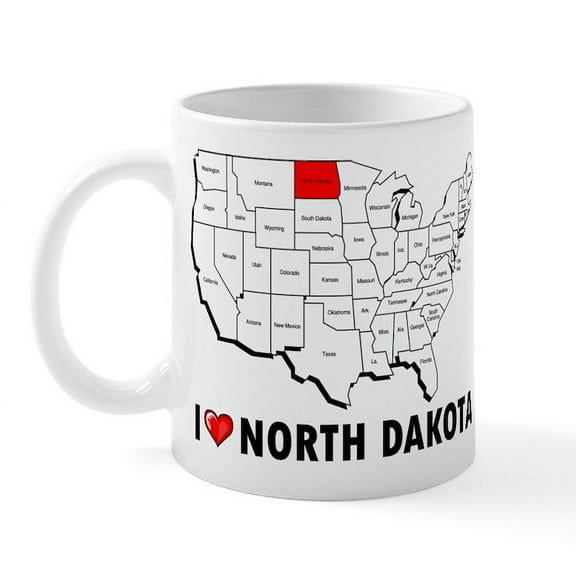CafePress - I Love North Dakota Mug - 11 oz Ceramic Mug - Novelty Coffee Tea Cup