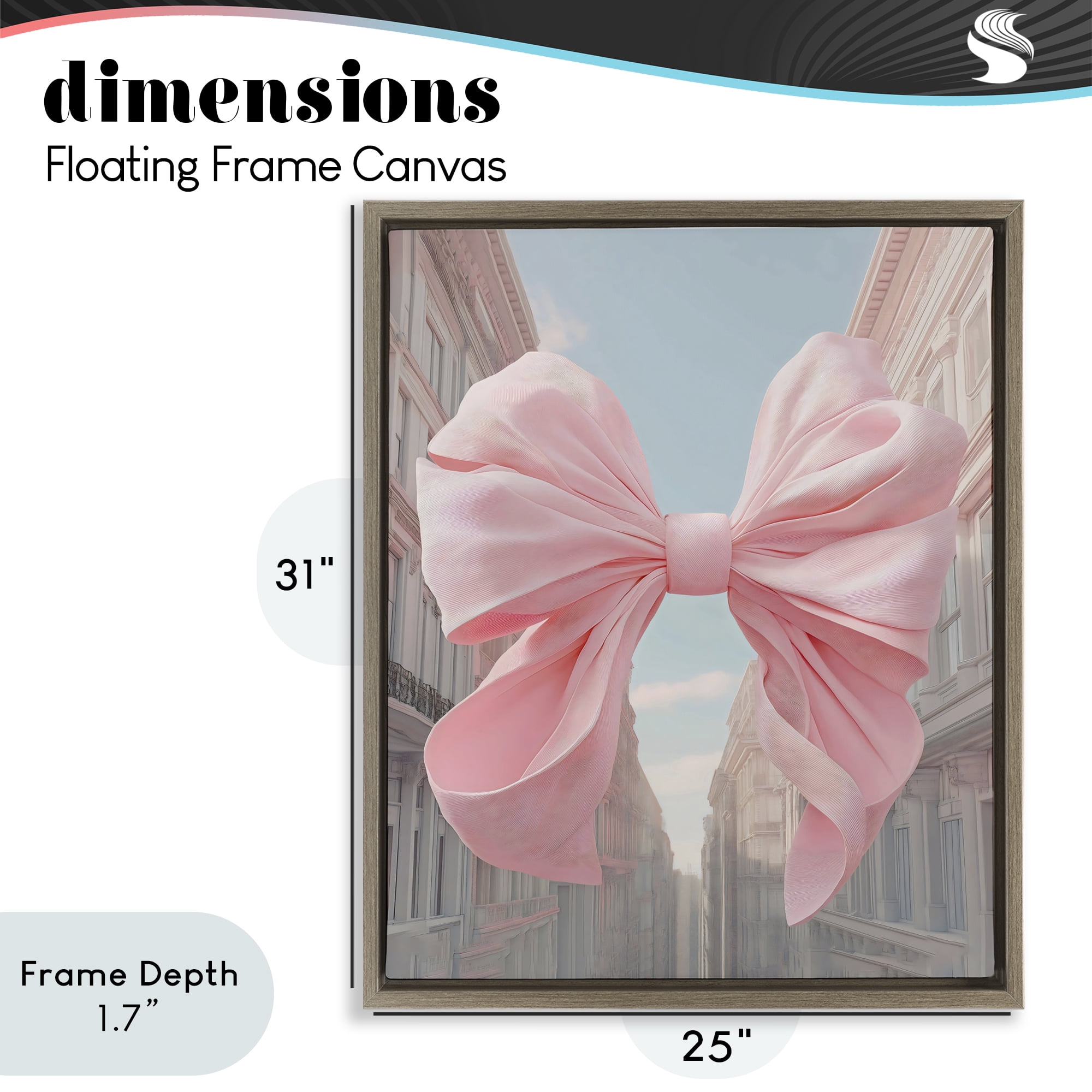 Stupell Industries Pink Bow over City Street Brown Framed Floater Canvas Wall Art, design by The Prints Vibe