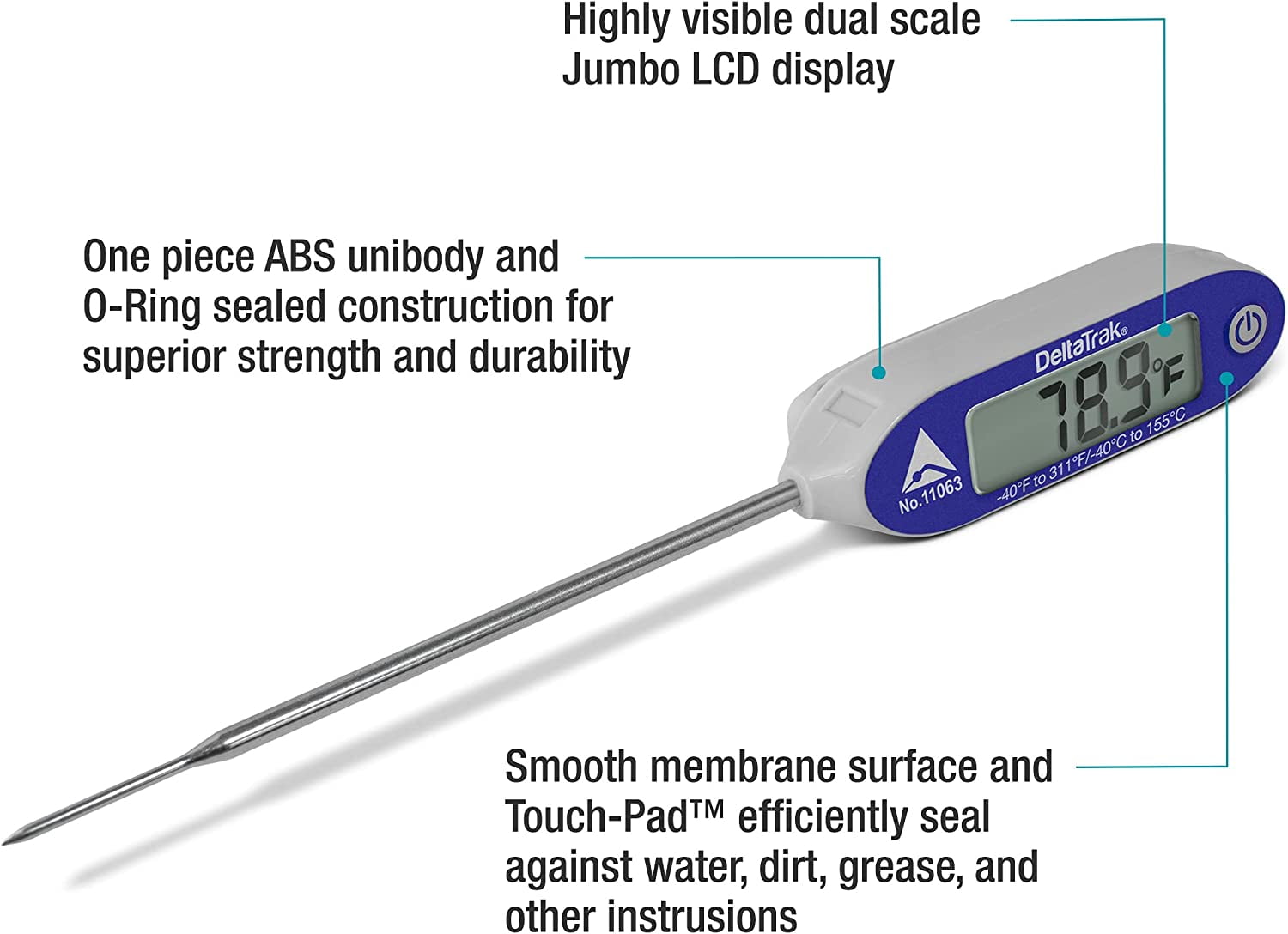 DeltaTrak FlashCheck® 11070 Jumbo Display Min Max Auto-Cal Reduced Tip  Probe Thermometer with Ten Alcohol Pads