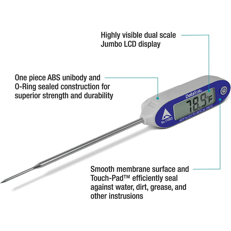 DeltaTrak FlashCheck® 11070 Jumbo Display Min Max Auto-Cal Reduced Tip  Probe Thermometer with Ten Alcohol Pads