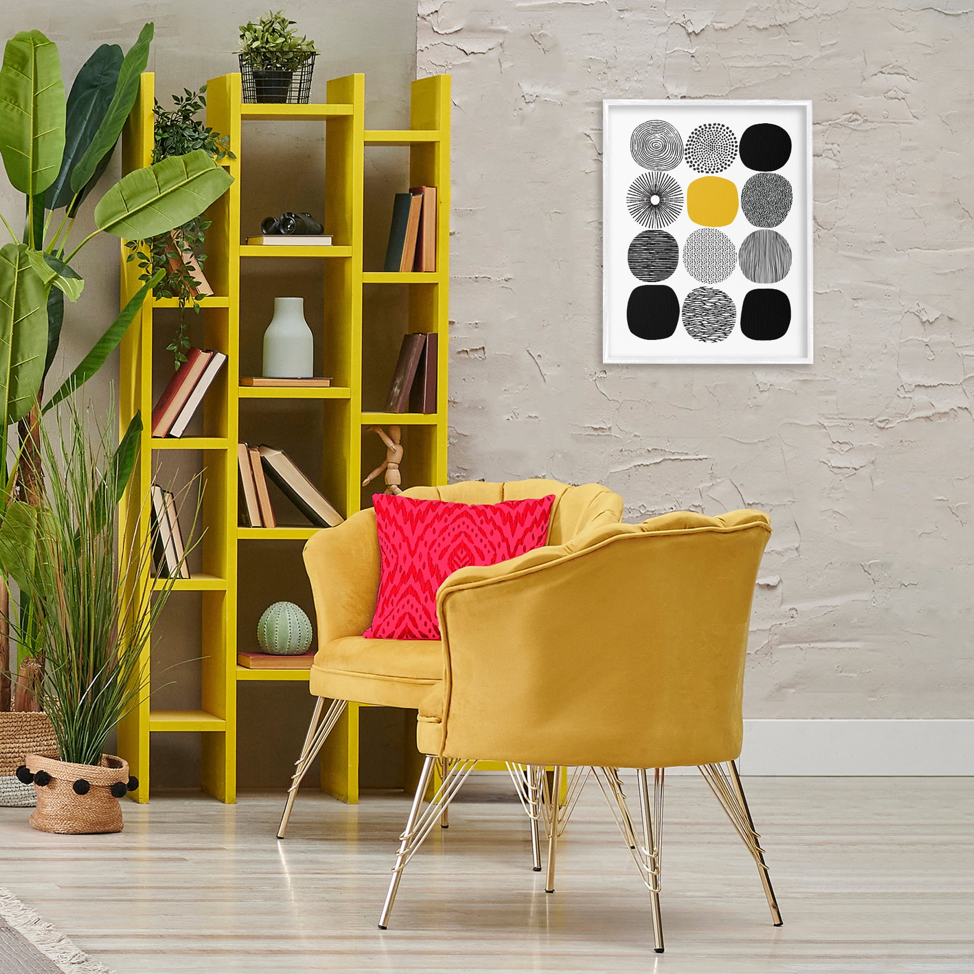 Stupell Industries Patterned Circles Yellow Accent Abstract Painting White Framed Art Print Wall Art, 16 x 20