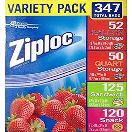 Ziploc Zip-Close Total Variety Bags, 347 Pack, Clear