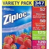 Ziploc Zip-Close Total Variety Bags, 347 Pack, Clear