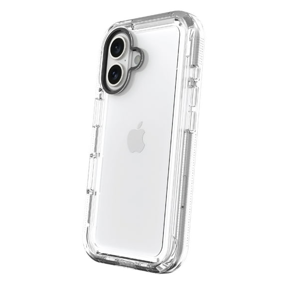 onn. Rugged Phone Case with Holster for iPhone 16 - Clear
