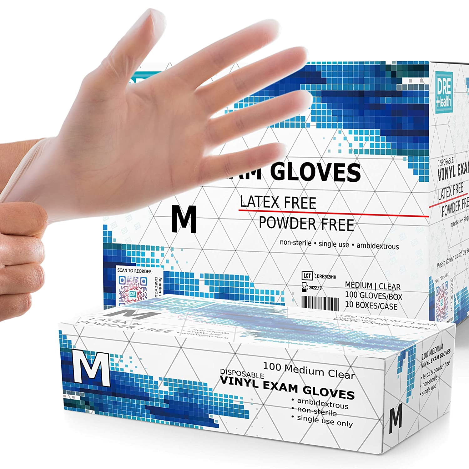 Dre Health Disposable Vinyl Gloves Case (S) 1000 Pack - Clear Latex and Powder Free Medical Exam Gloves 10 Packs of 100