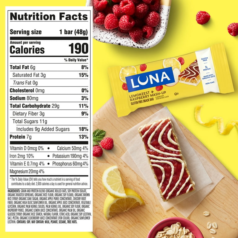 LUNA Mash-Ups, LemonZest + Raspberry, Gluten-Free, Non-GMO, 7-9g