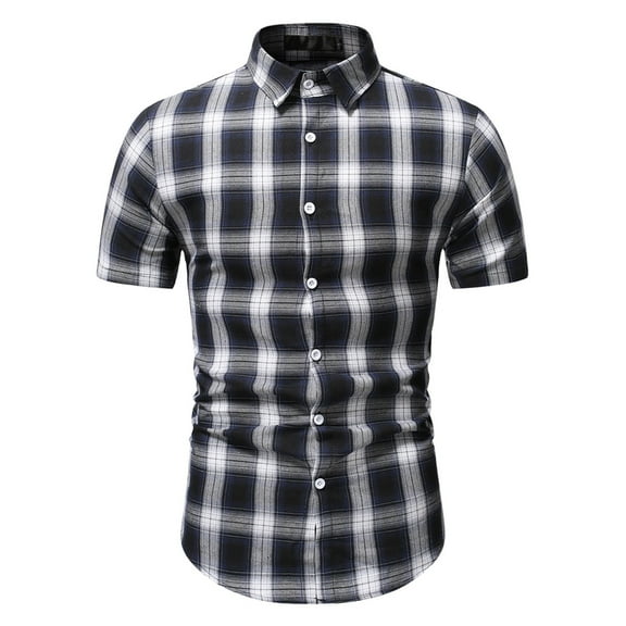 Handshe Men's Summer Casual Plaid Short - Sleeve Lapel Shirt