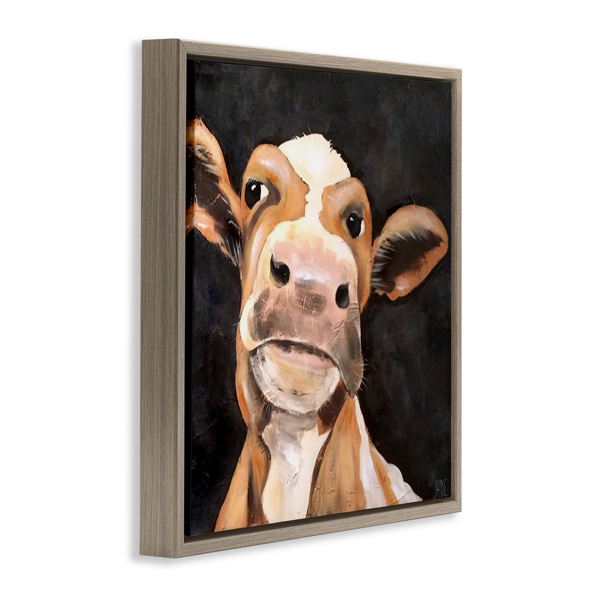 Stupell Industries Country Cow on Black Animals & Insects Painting Brown Floater Framed Canvas Art Print Wall Art, 25 x 25