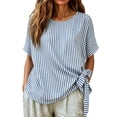 thumbnail image 3 of Annhoo Striped Blouses for Women Crew Neck Side Tie Knot Short Sleeve Top Loose Lightweight Comfy Beach Shirts, 3 of 6