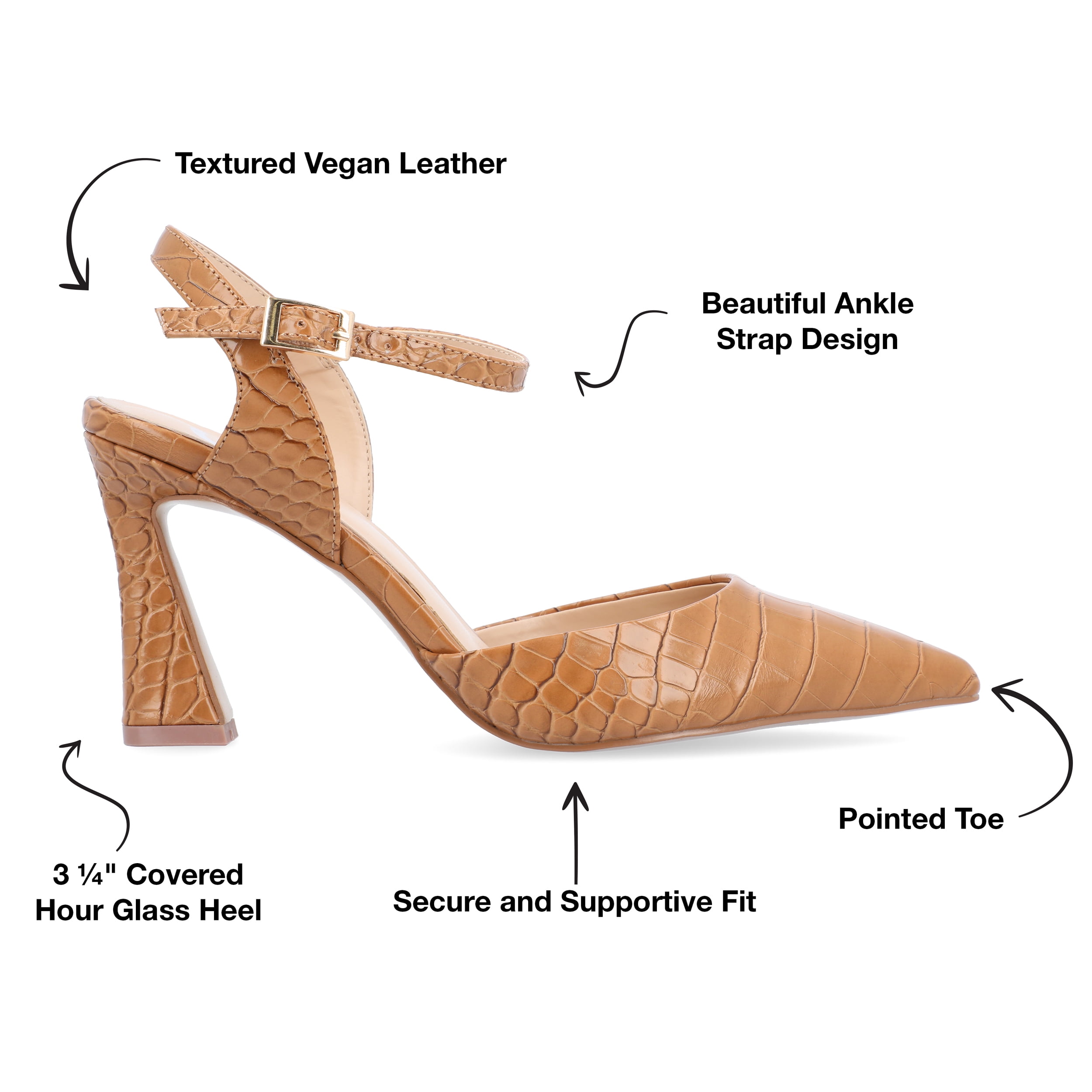 Journee Womens Nixey Croco Texture Buckle Pointed Toe Pumps, Widths Available