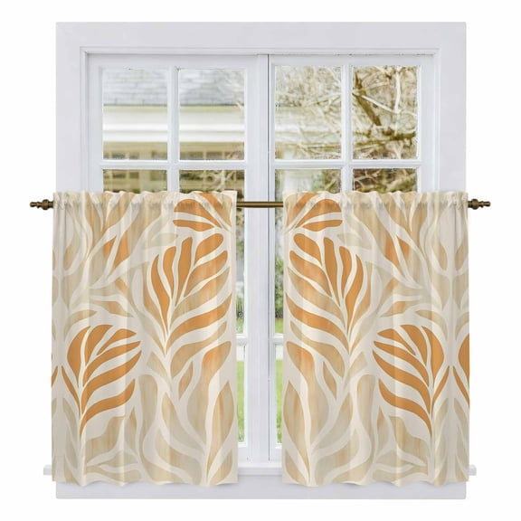 Orange Beige Abstract Tier Curtains, Modern Ombre Vintage Art Light Filtering Kitchen Curtains, 2Pcs Rod Pocket Half Window Treatments Panels for Sink Cafe Cabinet Basement 27.5x45 Inches