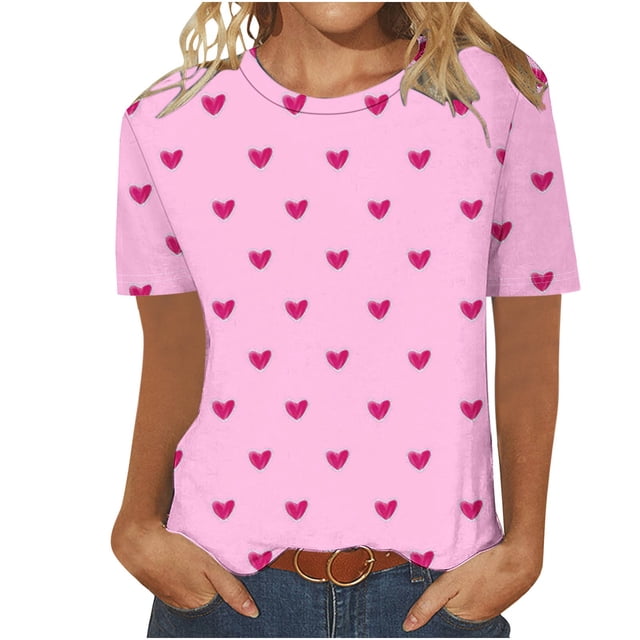 Swstbby Liquidation d'Économies d'Été! Hauts d'Été pour Femmes Grande Taille, T-Shirt Imprimé Décontracté et Tendance pour Femme à Col Rond à Manches Courtes Rose G
