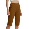 thumbnail image 2 of Women's Soft Fabric Mid Waisted Compression Yoga Pants, Tummy Control Shaping Fit for Workout, Running, Lounge, Casual Activewear, Polyester Blend Athletic | TruHer,Brown XL, 2 of 8