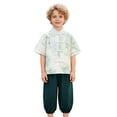 thumbnail image 5 of Boys Summer Outfits Boys Summer Button Cropped Pants and Short Sleeve Top Casual Set Boys' Clothing Sets Light Green 1-2 Years, 5 of 5