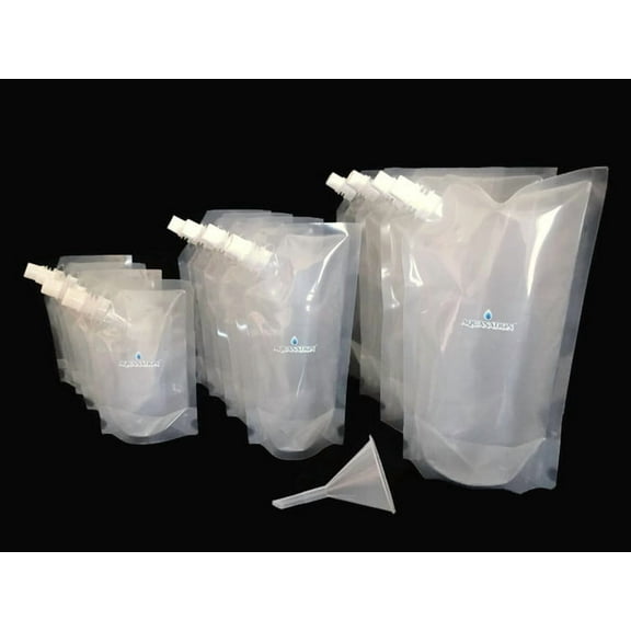 AquaNation Concealable And Reusable BPA Free Travel Kit Sneak Smuggle Drinks Alcohol Rum Wine Whiskey Booze Runner Bags Set 12 Pieces 4x8oz 4x16oz 4x32oz Free Funnel