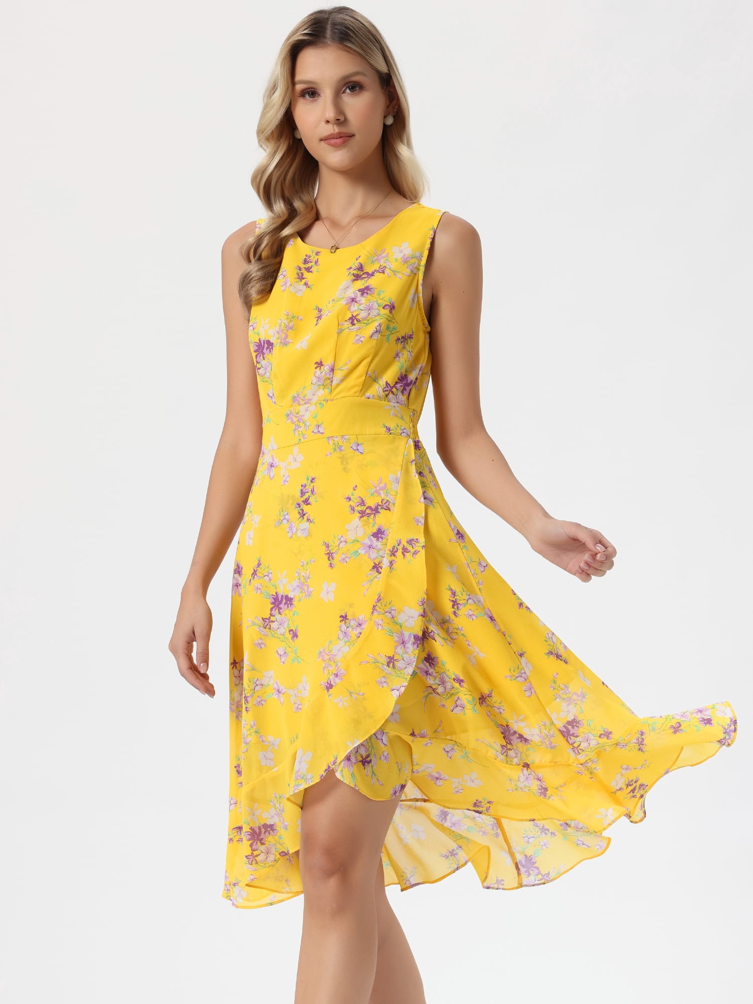 DARING DIVA Women's Summer Wrap Round Neck Keyhole Back Dresses M Yellow