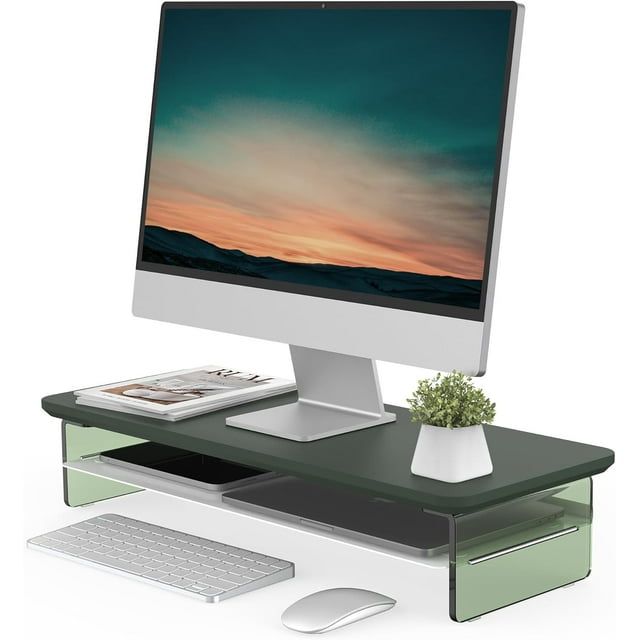 Monitor Stand Acrylic Dual Monitor Riser Acrylic Monitor stand with Storage Organizer for Computer Laptop Printer TV Oak