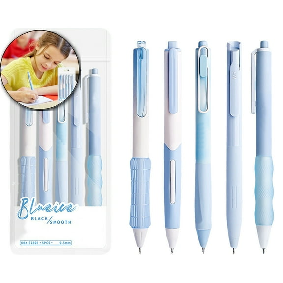 Dvruxg 5 Count Pastel Gel Ink Pen Set, Cute Note Taking 0.5mm Fine Point Retractable 5 Count Black Ink Pens for Writing, Journaling, Office