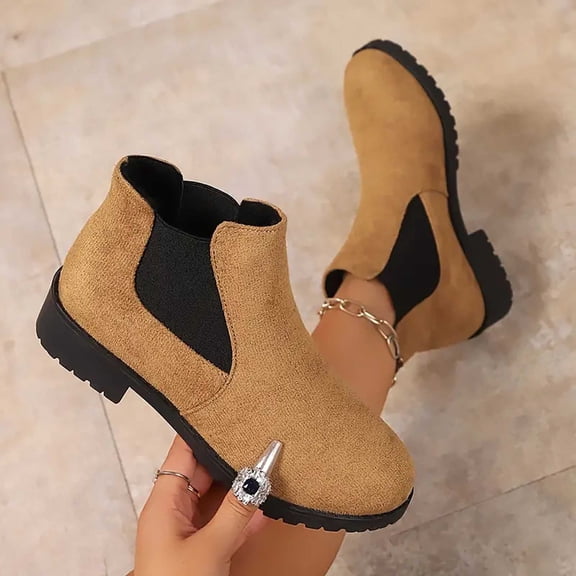 BRGZLK Chelsea Ankle Boots for Women Classic Versatile Slip-On Low Chunky Heel Comfortable Short Booties Easy On Commute Work Shoes with Side Zipper Brown 41