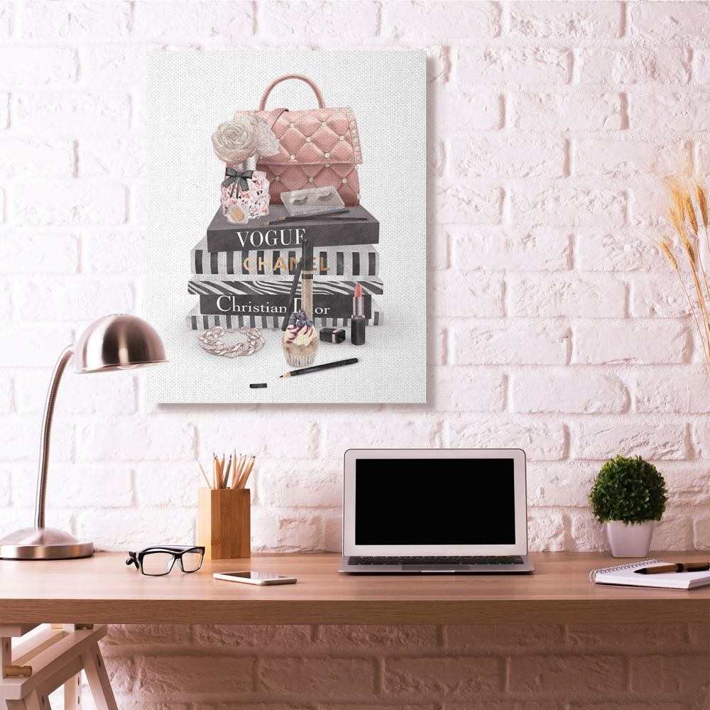 Stupell Industries Fashion Bookstack Purse Perfume Pink Glam Design Canvas Wall Art by Ziwei Li