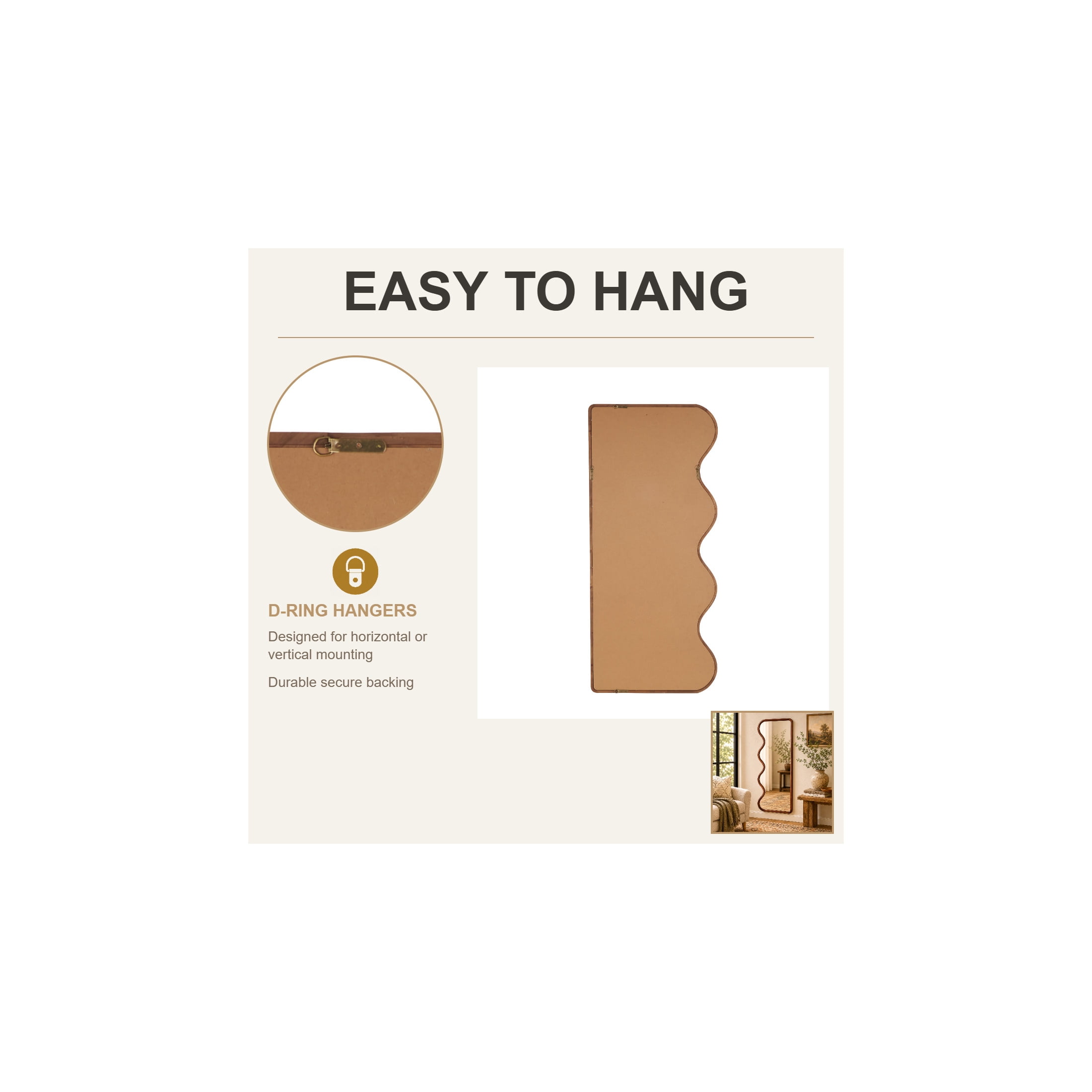 DecMode 32" x 70" Brown Wavy Abstract Wall Mirror