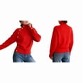 thumbnail image 3 of Women'S Long Sleeve Sweater with Gold Buttons Loose Fit Knitted Pullover Casual Tops Red S, 3 of 7