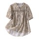 thumbnail image 2 of Camiseta Holgada Fiudx Informal con Estampado de Moda para Mujer Blusa de Algodón y Lino con Botones de Manga Corta, 2 of 7