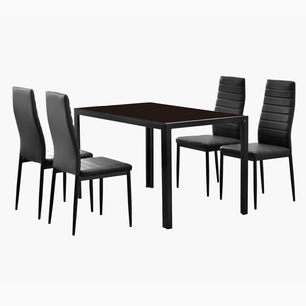 5 Piece Dining Table Set 4 Chairs Glass Metal Kitchen Room Breakfast Furniture Home Garden Furniture