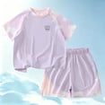 thumbnail image 2 of Girls 2 Piece Athletic Outfit, Mesh Short Sleeve Tee & Quick Dry Shorts Summer Sportswear for Kids 12 Months-18 Years, 2 of 6