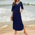 thumbnail image 4 of gakvbuo Maxi Dress For Women With Pockets Boho Summer Dresses 3/4 Sleeve V Neck Long Beach T-Shirt Dress With Side Split Bottom Sundress Travel Vacation Outfits, 4 of 9