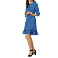 thumbnail image 6 of INSPIRE CHIC Women's Layered Ruffle Hem 3/4 Sleeves Smocked Chiffon A-Line Dress XS Indigo, 6 of 8