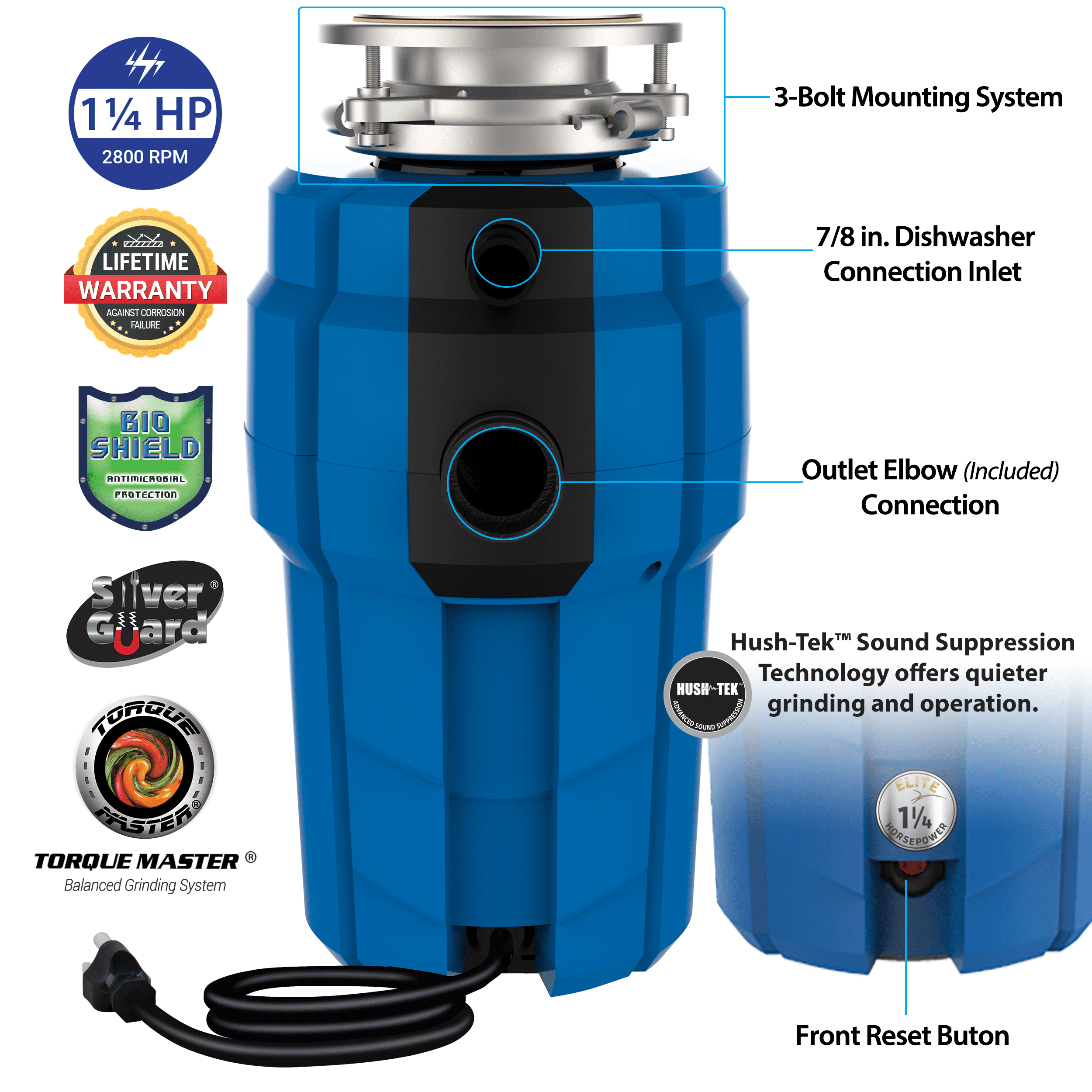 American Standard Elite Premium 1-1/4 HP Continuous Feed Garbage Disposal ASE-125-HT