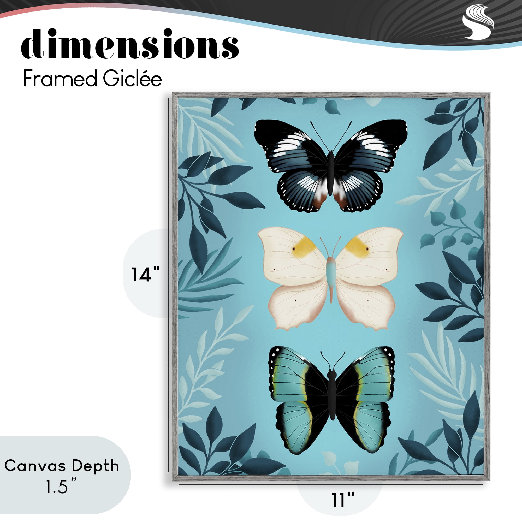 Stupell Industries Three Exotic Blue Butterflies Gray Framed Giclee Art, design by Metka Hiti