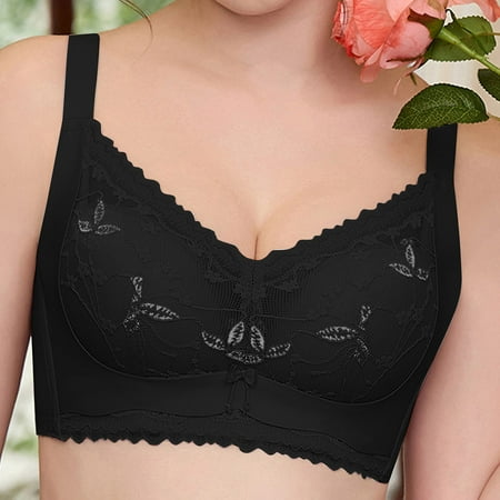 Womens Minimizer Bras Embroidery Lace Full-Coverage Padded Bra Breathable Wirefree Push up Bra Everyday Underwear