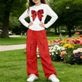 thumbnail image 7 of Iyufng 2 Piece Outfits for Girls Bow Printed Long Sleeve T-Shirt and Cargo Pants, Girls Summer Casual Two Piece Sets, Size 5-15 Years, 7 of 7