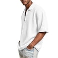 thumbnail image 4 of Domuza Waffle Polo Shirts for Men Short Sleeve Quarter Zip Up Collared T-Shirts Casual Trendy Loose Fit Lightweight Textured Knit Pullover Top White XL, 4 of 7
