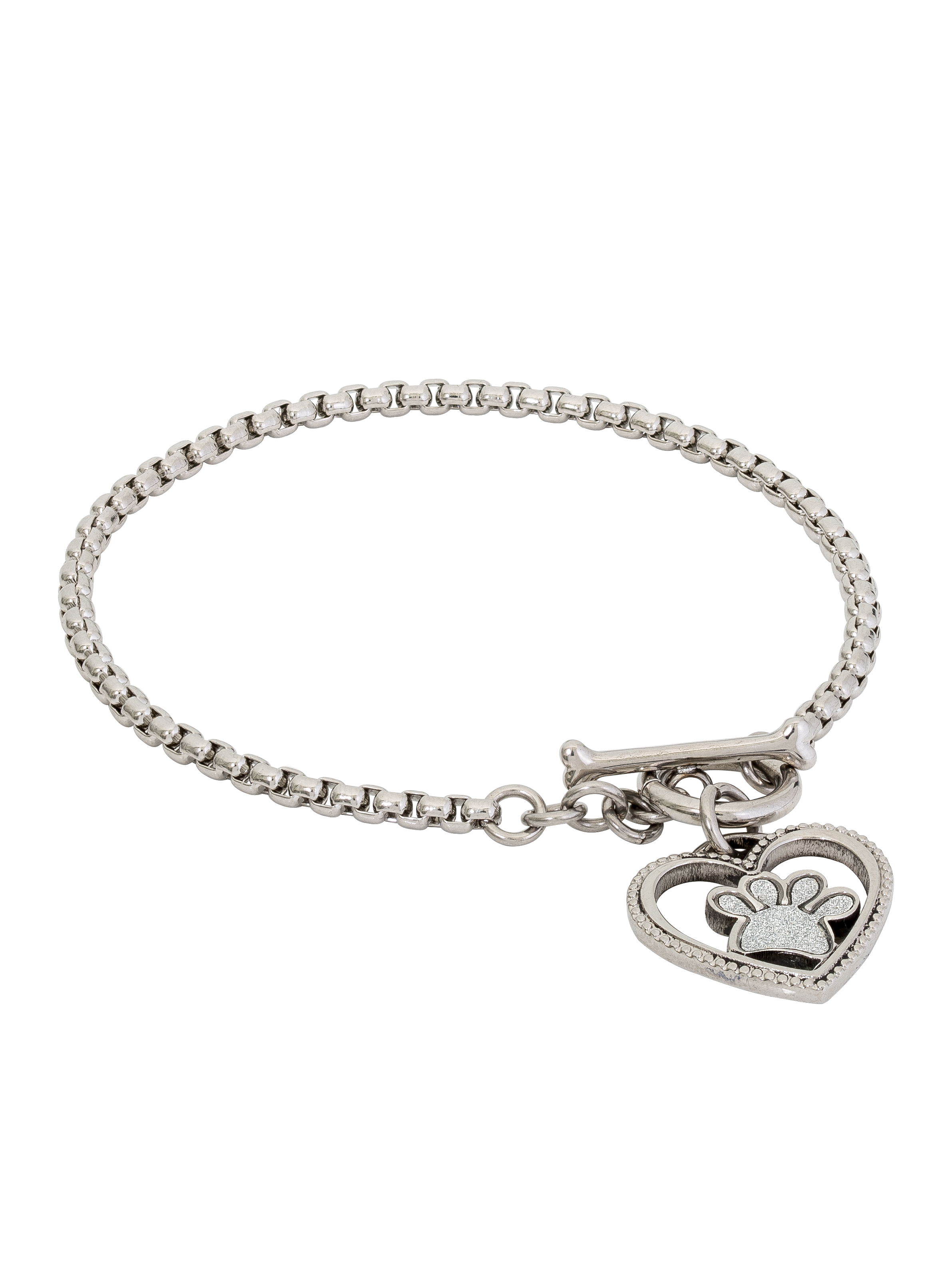 Connections from Hallmark Glitter Paper Paw Toggle Bracelet 7.50 in, Stainless Steel