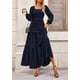 thumbnail image 4 of Vestido PRETTYGARDEN Maxi con Mangas Largas Fruncidas Azul Marino XXL, 4 of 8