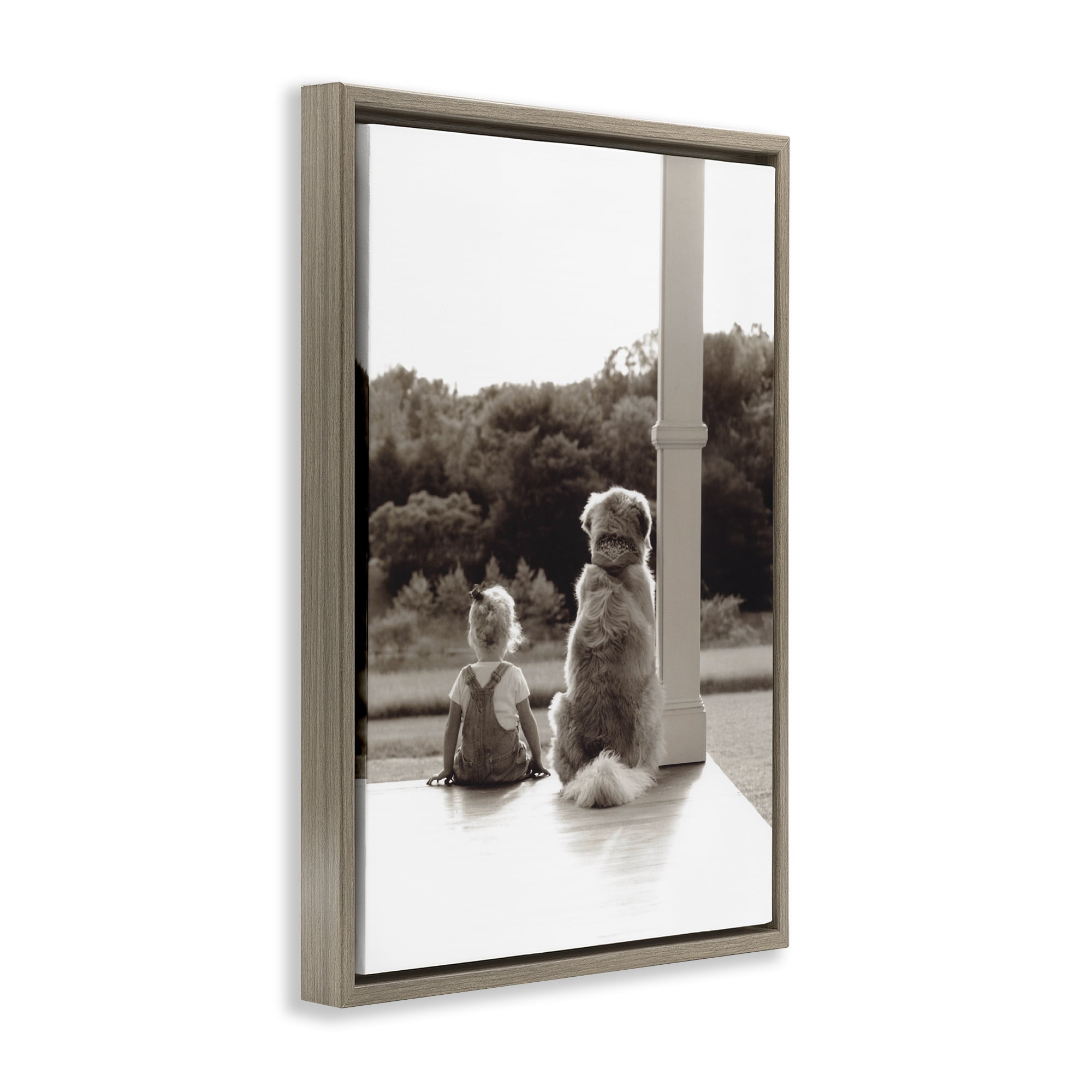 Stupell Industries Child And Dog Friendship Brown Framed Floater Canvas Wall Art, design by Kendra Dew