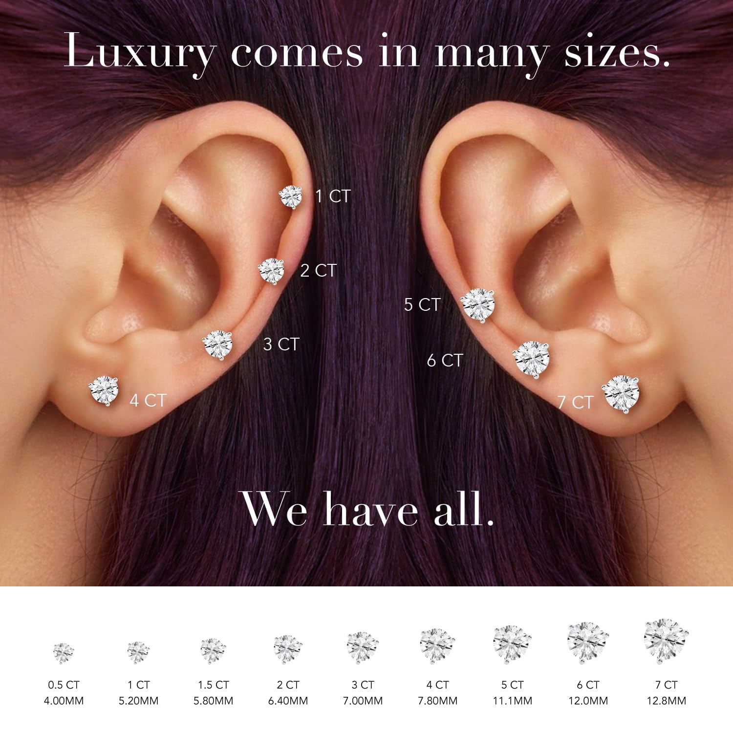 Unique Moments 14K White Gold 1.25 Ct Round Cut Lab Grown Diamond Stud Earrings for Women