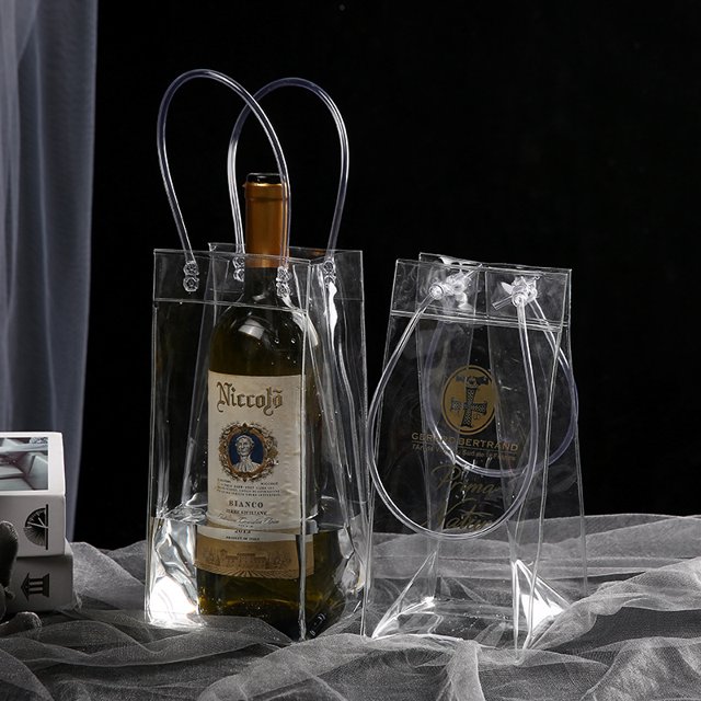 RV 5 Pvc impermeable vino tinto helado portátil bolsas de vino de hielo embalaje de vino bolso transparente bolsa de regalo Rojo Verde