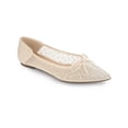 thumbnail image 1 of BLISSFUL STEP Women's Pointed Toe Rhinestone Mesh Bow Ballerina Flats Beige 8.5, 1 of 7