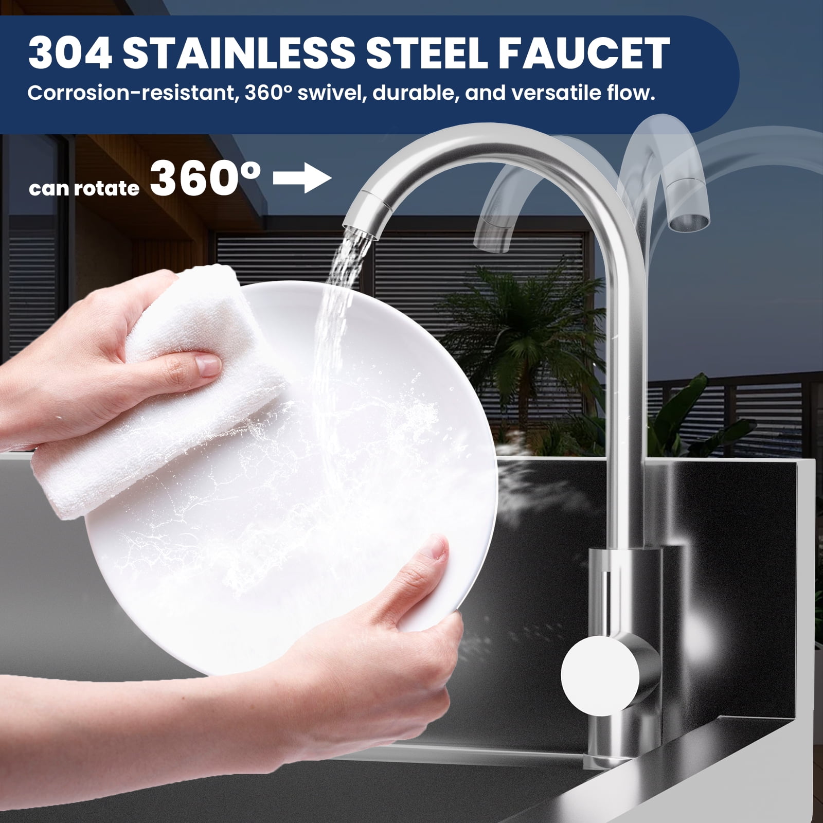 Utility Sink, Heavy Duty Commercial Kitchen Sink, Freestanding Laundry Tub, Outdoor Freestanding Kitchen Sink with Cold & Hot Water Faucet for Catering, Courtyard