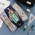 thumbnail image 2 of Solid/Plain Zipper Large Capacity Pencil Case Pen Pouch 3 Compartments Stationery Bag For Middle High School College Student, 2 of 2