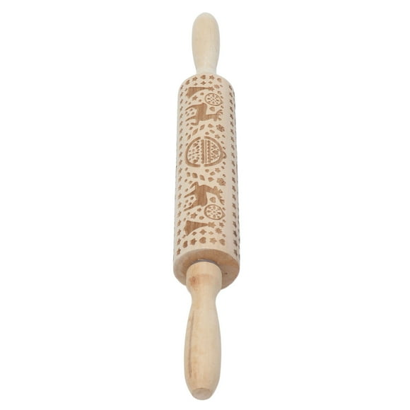 Rodillo de Navidad con relieve navideño, rodillo de madera con patrón de reno para hornear galletas, herramienta de cocina