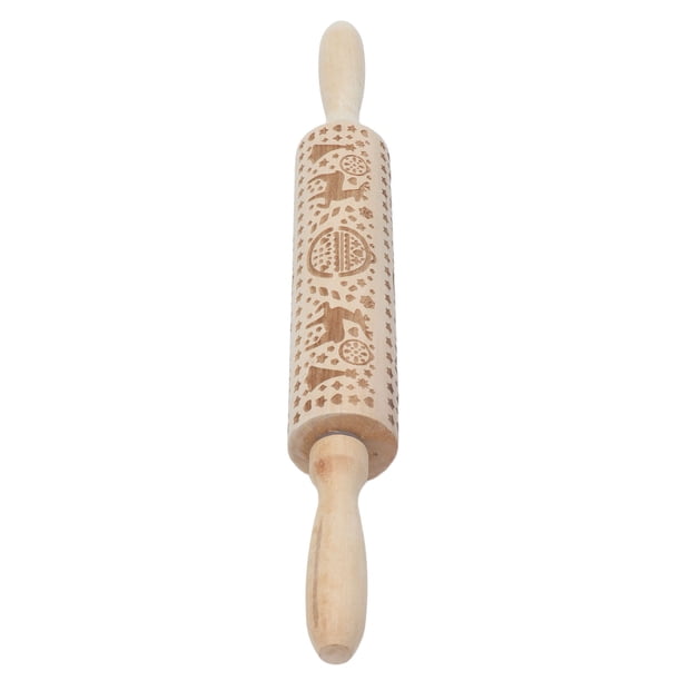 Rodillo de Navidad con relieve navideño, rodillo de madera con patrón de reno para hornear galletas, herramienta de cocina