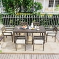thumbnail image 2 of 7 Piece Outdoor Patio Dining Table Set, Wood Backrest Armchair and Rectangle Dining Table Set, 2 of 8