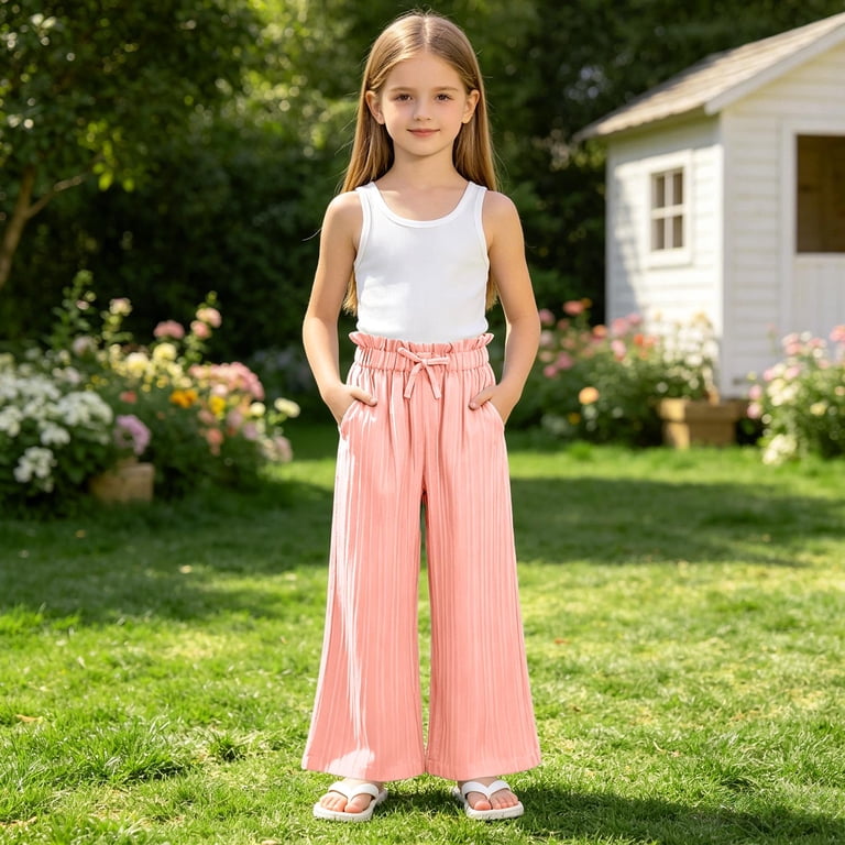Baggy Pants for Girls Comfy 3 Pack Girls Uniform Pants, Wide Leg