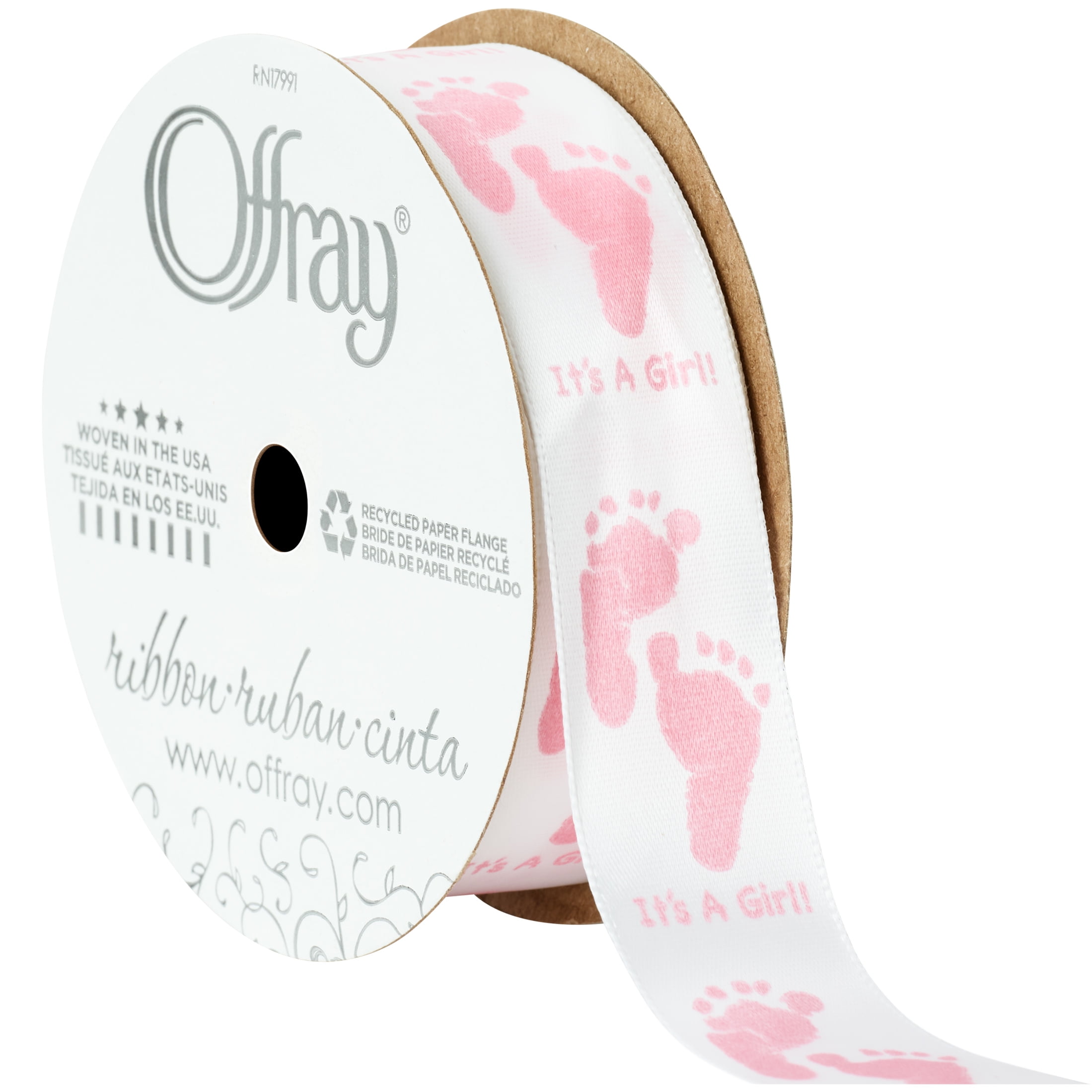 Offray Ribbon, Light Pink 7/8 inch Single Face Satin Polyester Ribbon, 9 feet