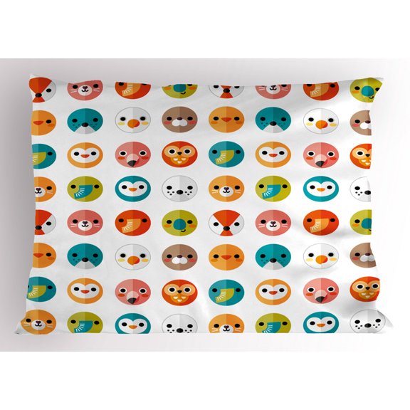 Ambesonne Cartoon Pillow Sham, Various Animals, 36" X 20", Multicolor